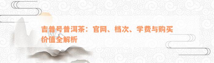 吉普号普洱茶：官网、档次、学费与购买价值全解析