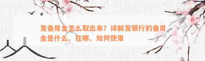 发备用金怎么取出来？详解发银行的备用金是什么、在哪、如何使用