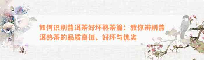 如何识别普洱茶好坏熟茶篇：教你辨别普洱熟茶的品质高低、好坏与优劣