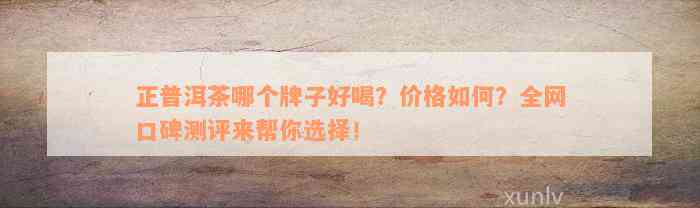 正普洱茶哪个牌子好喝？价格如何？全网口碑测评来帮你选择！