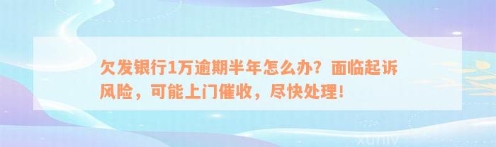 欠发银行1万逾期半年怎么办？面临起诉风险，可能上门催收，尽快处理！