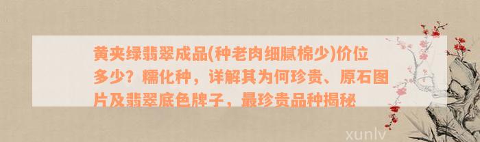 黄夹绿翡翠成品(种老肉细腻棉少)价位多少？糯化种，详解其为何珍贵、原石图片及翡翠底色牌子，最珍贵品种揭秘