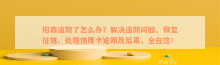 招商逾期了怎么办？解决逾期问题、恢复征信、处理信用卡逾期及后果，全在这！