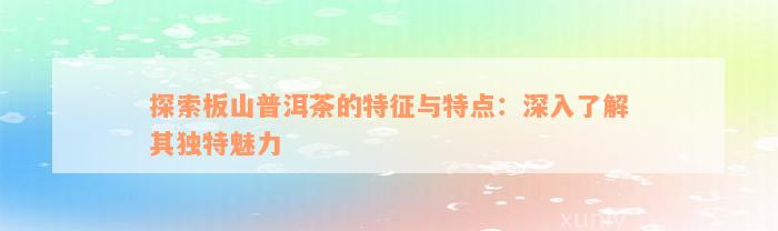 探索板山普洱茶的特征与特点：深入了解其独特魅力