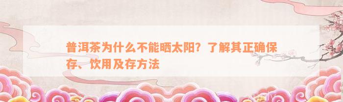普洱茶为什么不能晒太阳？了解其正确保存、饮用及存方法