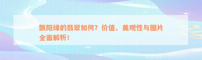 飘阳绿的翡翠如何？价值、美观性与图片全面解析！