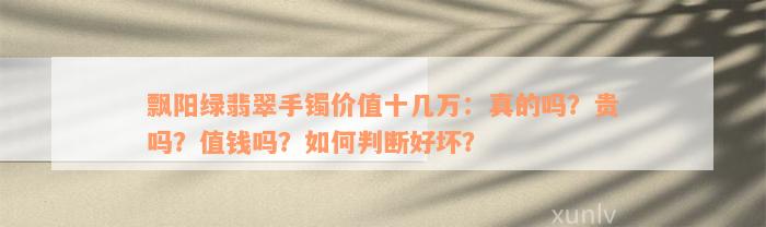 飘阳绿翡翠手镯价值十几万：真的吗？贵吗？值钱吗？如何判断好坏？