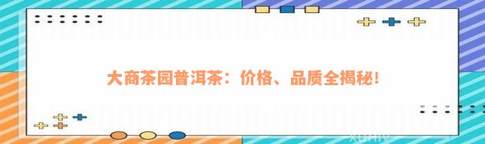 大商茶园普洱茶：价格、品质全揭秘！