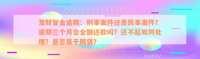 发财智金逾期：刑事案件还是民事案件？逾期三个月会全额还款吗？还不起如何处理？是否属于网贷？