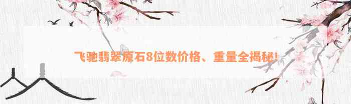 飞驰翡翠原石8位数价格、重量全揭秘！