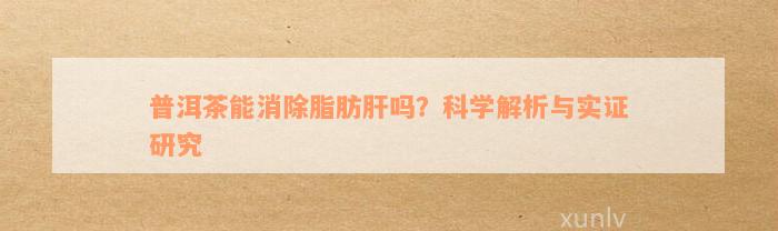 普洱茶能消除脂肪肝吗？科学解析与实证研究