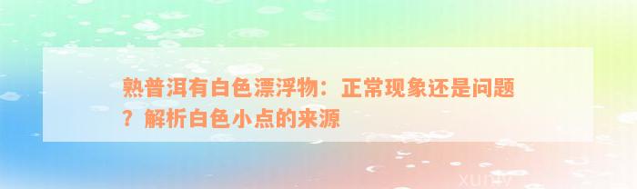 熟普洱有白色漂浮物：正常现象还是问题？解析白色小点的来源