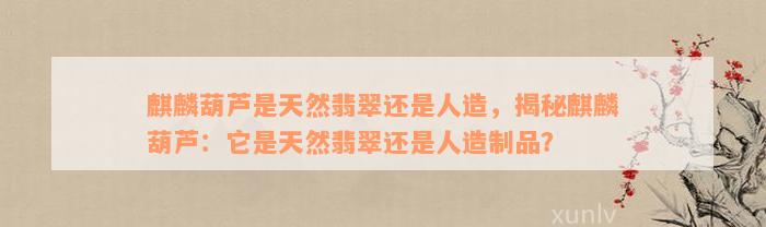 麒麟葫芦是天然翡翠还是人造，揭秘麒麟葫芦：它是天然翡翠还是人造制品？