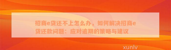 招商e贷还不上怎么办，如何解决招商e贷还款问题：应对逾期的策略与建议