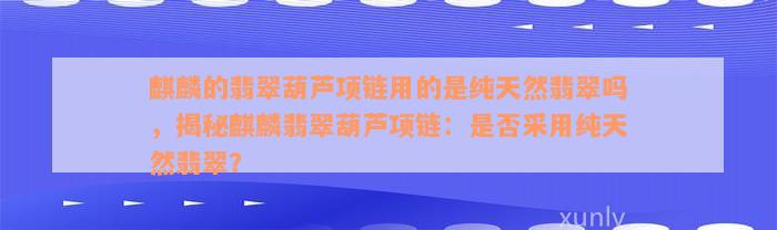 麒麟的翡翠葫芦项链用的是纯天然翡翠吗，揭秘麒麟翡翠葫芦项链：是否采用纯天然翡翠？