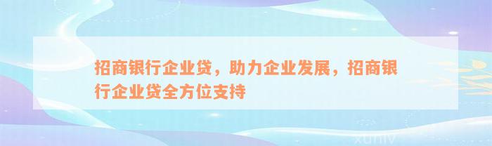 招商银行企业贷，助力企业发展，招商银行企业贷全方位支持