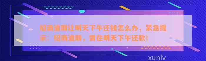 招商逾期让明天下午还钱怎么办，紧急提示：招商逾期，需在明天下午还款！