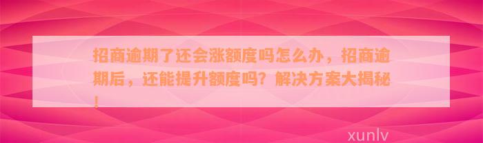 招商逾期了还会涨额度吗怎么办，招商逾期后，还能提升额度吗？解决方案大揭秘！