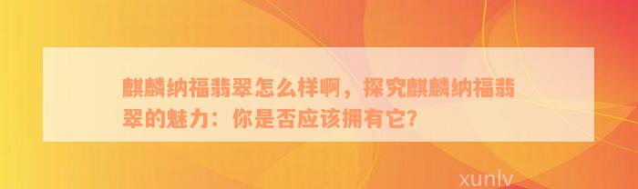 麒麟纳福翡翠怎么样啊，探究麒麟纳福翡翠的魅力：你是否应该拥有它？