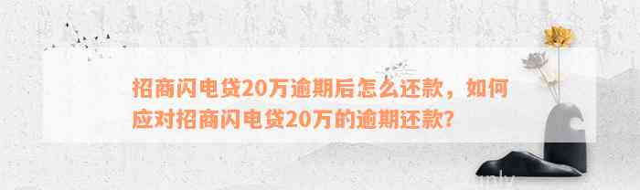 招商闪电贷20万逾期后怎么还款，如何应对招商闪电贷20万的逾期还款？