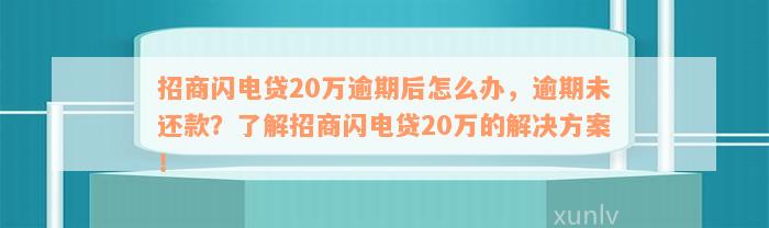 招商闪电贷20万逾期后怎么办，逾期未还款？了解招商闪电贷20万的解决方案！