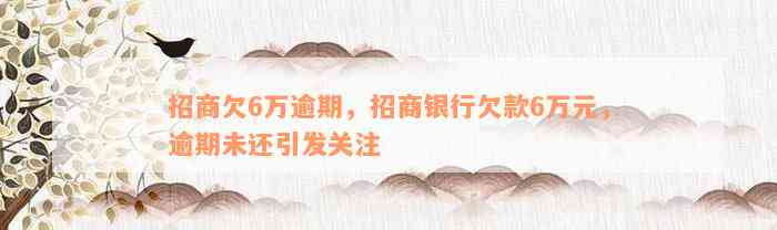 招商欠6万逾期，招商银行欠款6万元，逾期未还引发关注