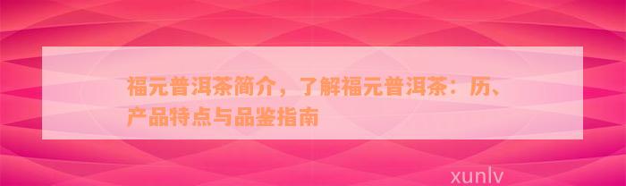 福元普洱茶简介，了解福元普洱茶：历、产品特点与品鉴指南