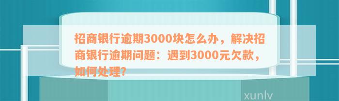 招商银行逾期3000块怎么办，解决招商银行逾期问题：遇到3000元欠款，如何处理？