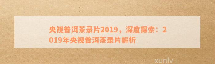 央视普洱茶录片2019，深度探索：2019年央视普洱茶录片解析