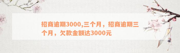 招商逾期3000,三个月，招商逾期三个月，欠款金额达3000元