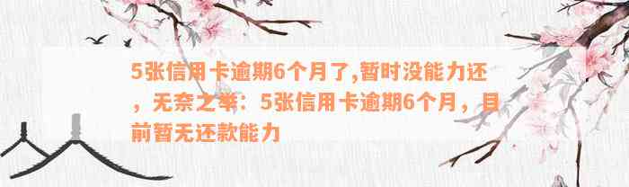 5张信用卡逾期6个月了,暂时没能力还，无奈之举：5张信用卡逾期6个月，目前暂无还款能力