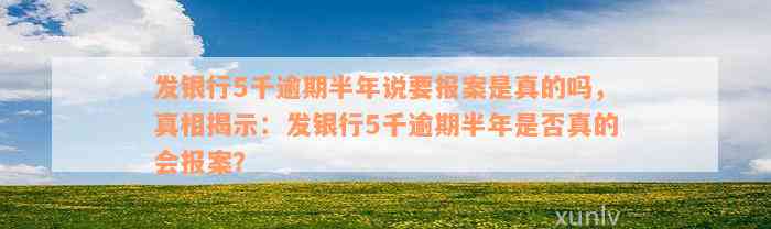 发银行5千逾期半年说要报案是真的吗，真相揭示：发银行5千逾期半年是否真的会报案？