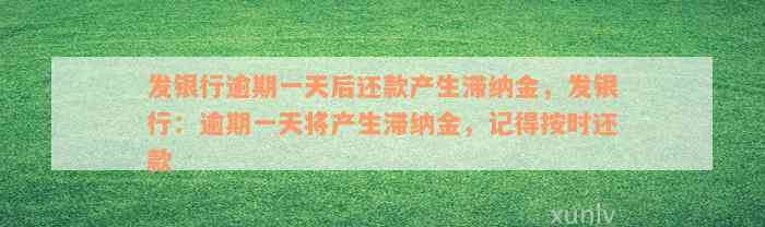 发银行逾期一天后还款产生滞纳金，发银行：逾期一天将产生滞纳金，记得按时还款