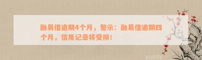 融易借逾期4个月，警示：融易借逾期四个月，信用记录将受损！