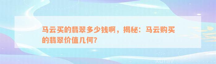 马云买的翡翠多少钱啊，揭秘：马云购买的翡翠价值几何？