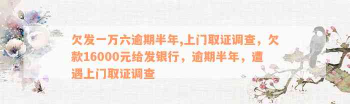 欠发一万六逾期半年,上门取证调查，欠款16000元给发银行，逾期半年，遭遇上门取证调查