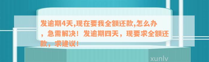 发逾期4天,现在要我全额还款,怎么办，急需解决！发逾期四天，现要求全额还款，求建议！