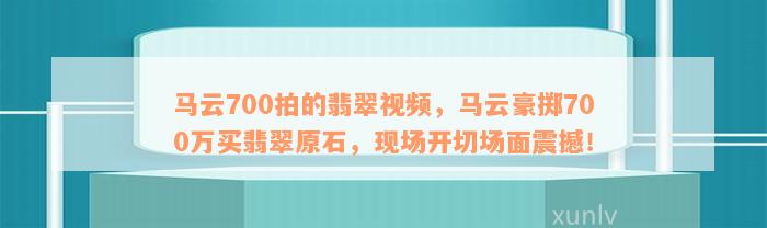 马云700拍的翡翠视频，马云豪掷700万买翡翠原石，现场开切场面震撼！