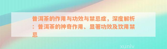 普洱茶的作用与功效与禁忌症，深度解析：普洱茶的神奇作用、显著功效及饮用禁忌