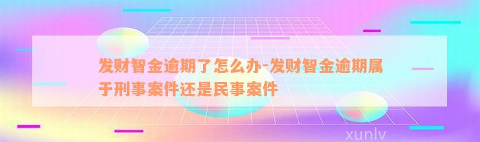 发财智金逾期了怎么办-发财智金逾期属于刑事案件还是民事案件