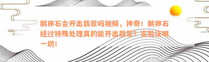 鹅卵石会开出翡翠吗视频，神奇！鹅卵石经过特殊处理真的能开出翡翠？实验证明一切！