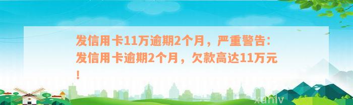 发信用卡11万逾期2个月，严重警告：发信用卡逾期2个月，欠款高达11万元！