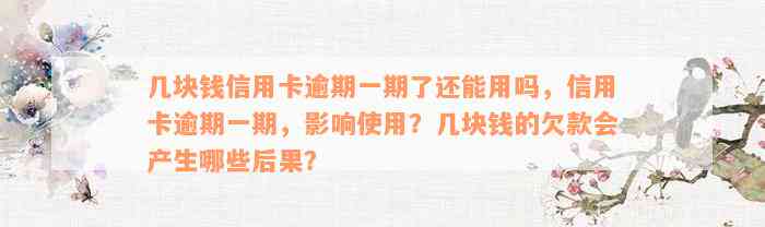 几块钱信用卡逾期一期了还能用吗，信用卡逾期一期，影响使用？几块钱的欠款会产生哪些后果？