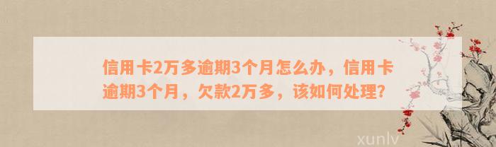 信用卡2万多逾期3个月怎么办，信用卡逾期3个月，欠款2万多，该如何处理？