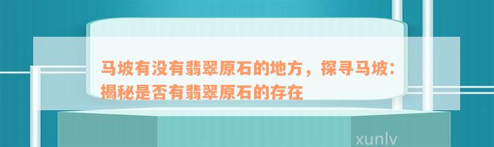 马坡有没有翡翠原石的地方，探寻马坡：揭秘是否有翡翠原石的存在