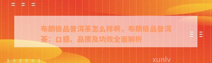 布朗极品普洱茶怎么样啊，布朗极品普洱茶：口感、品质及功效全面解析