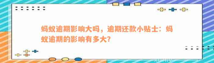 蚂蚁逾期影响大吗，逾期还款小贴士：蚂蚁逾期的影响有多大？