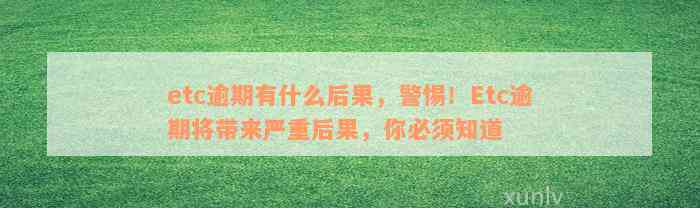 etc逾期有什么后果，警惕！Etc逾期将带来严重后果，你必须知道