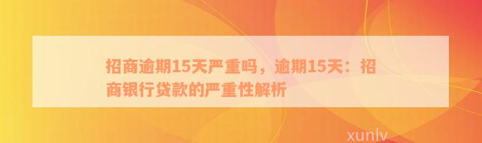 招商逾期15天严重吗，逾期15天：招商银行贷款的严重性解析