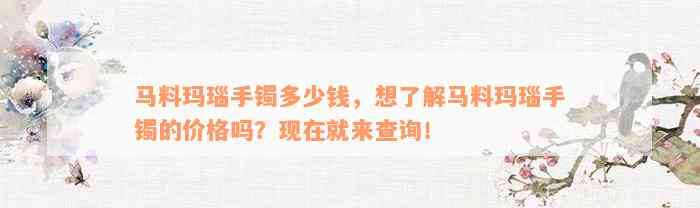 马料玛瑙手镯多少钱，想了解马料玛瑙手镯的价格吗？现在就来查询！